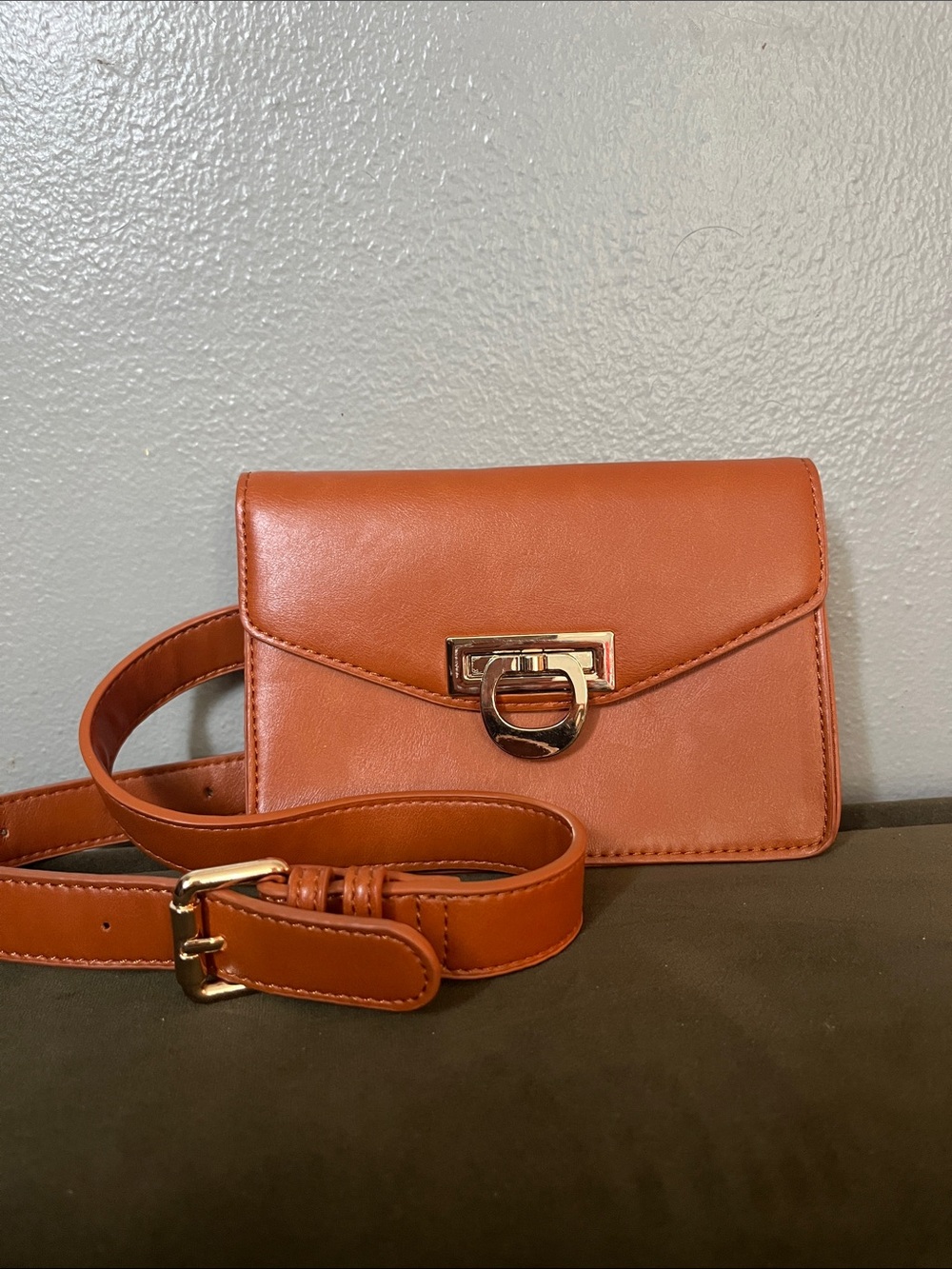 Ecosusi Versatile Burnt Orange/brownish Leather Crossbody Belt Bag